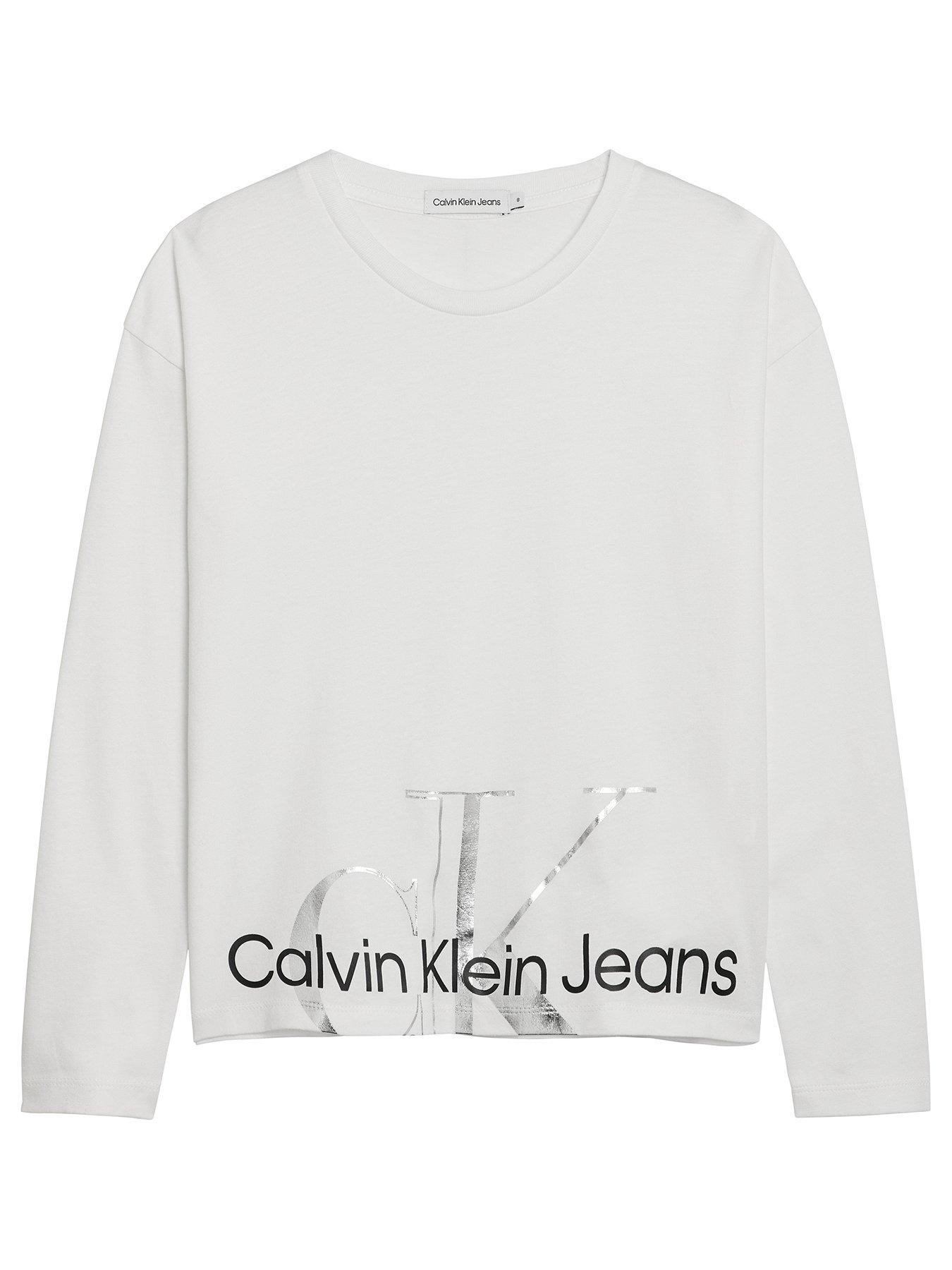 Calvin Klein Jeans Girls Metallic Monogram Long Sleeve T-shirt - White ...