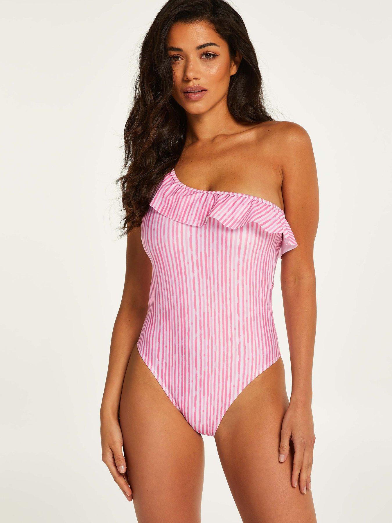 One shoulder hot sale pink swimsuit