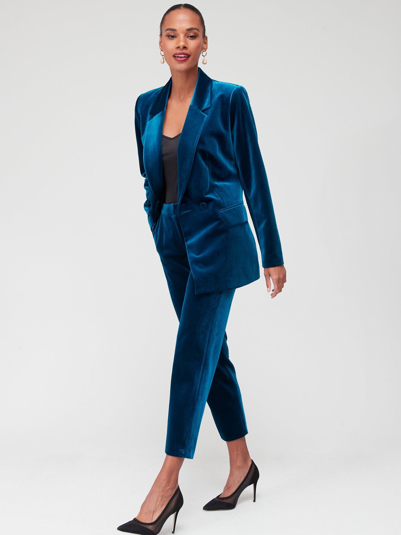 V by Very Velvet Straight Leg Trousers - Teal | very.co.uk