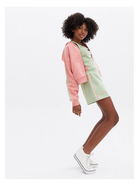 new-look-915-girls-light-green-and-pink-hoodie-vest-and-shorts-set