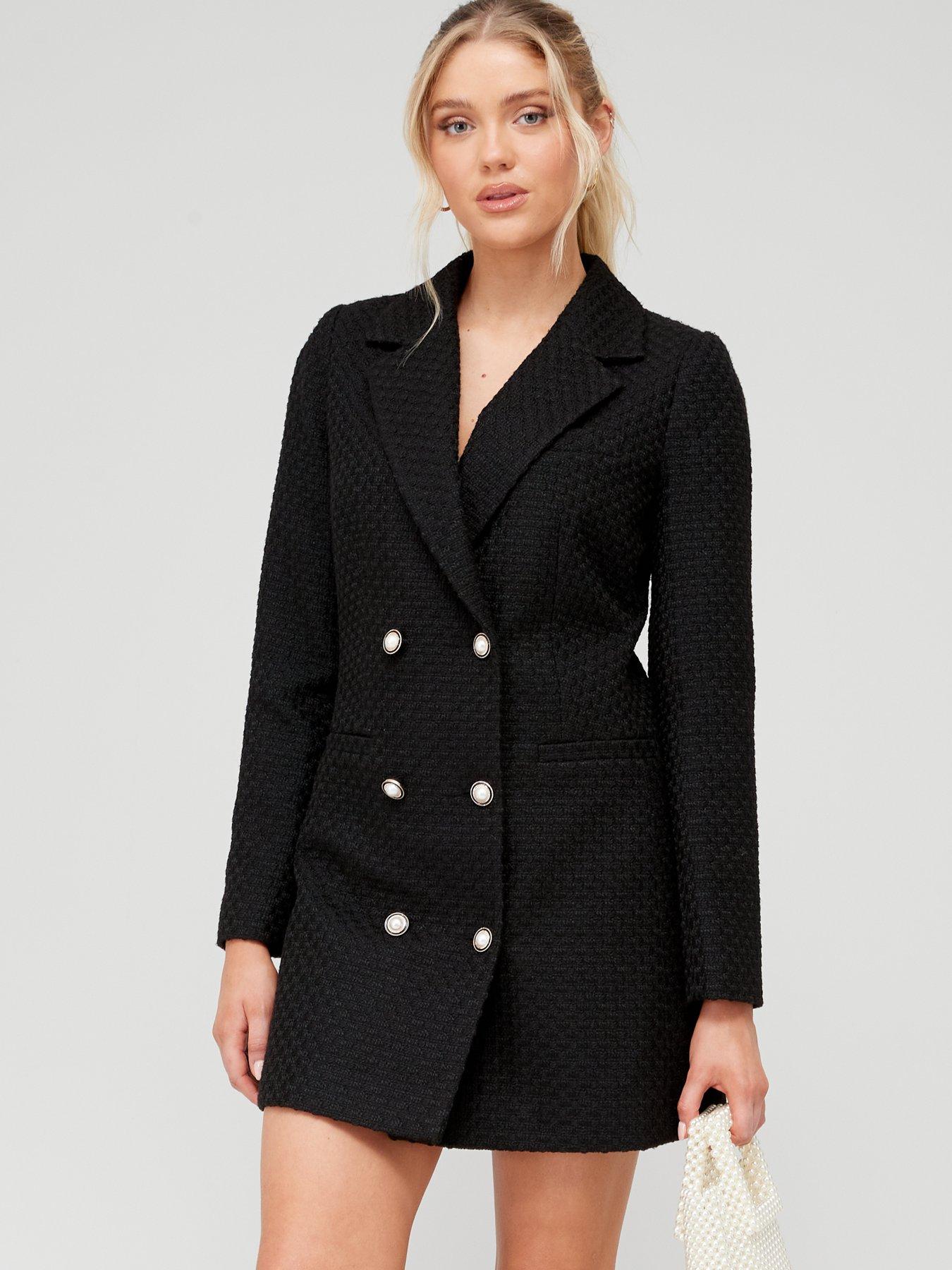 Black Custom Made Blazer For Women Pearl Buttons Jacket + Dress