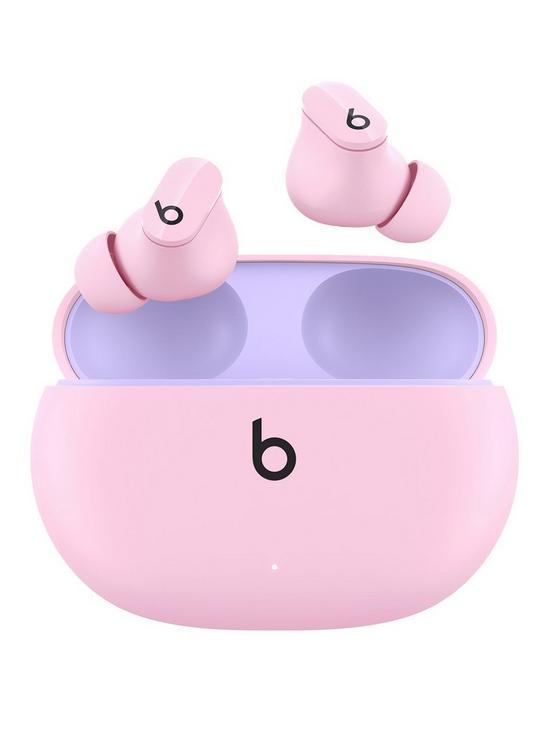 front image of beats-by-dr-dre-beats-studio-buds-true-wireless-noise-cancelling-earphones-sunset-pink