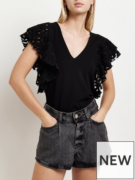 river-island-lace-frill-sleeve-top-black