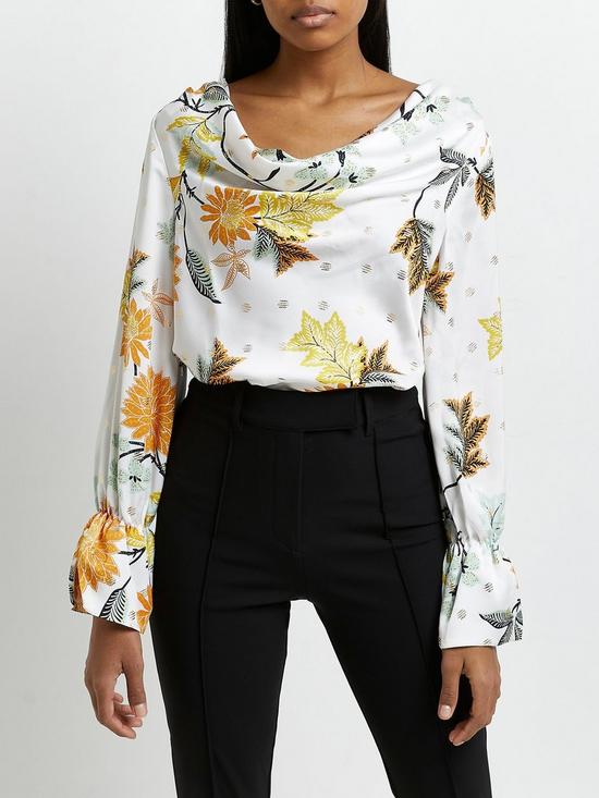 front image of river-island-floralnbspcowl-neck-blouse-white
