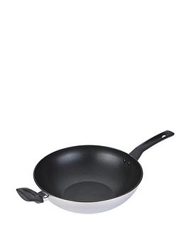 Product photograph of Prestige 9x Tougher Ultra Durable Stainless Steel Non-stick Induction 30cm Stirfrypan With Helper Handle from very.co.uk