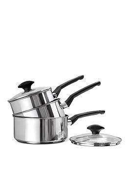 Product photograph of Prestige 9x Tougher Easy Release Non-stick Induction 3-piece Saucepan Set from very.co.uk