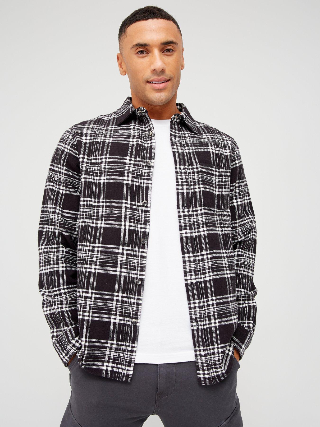 Very Man Brushed Check Shirt - Black | very.co.uk