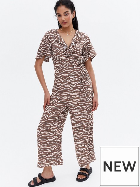 new-look-brown-zebra-print-wide-leg-wrap-jumpsuit