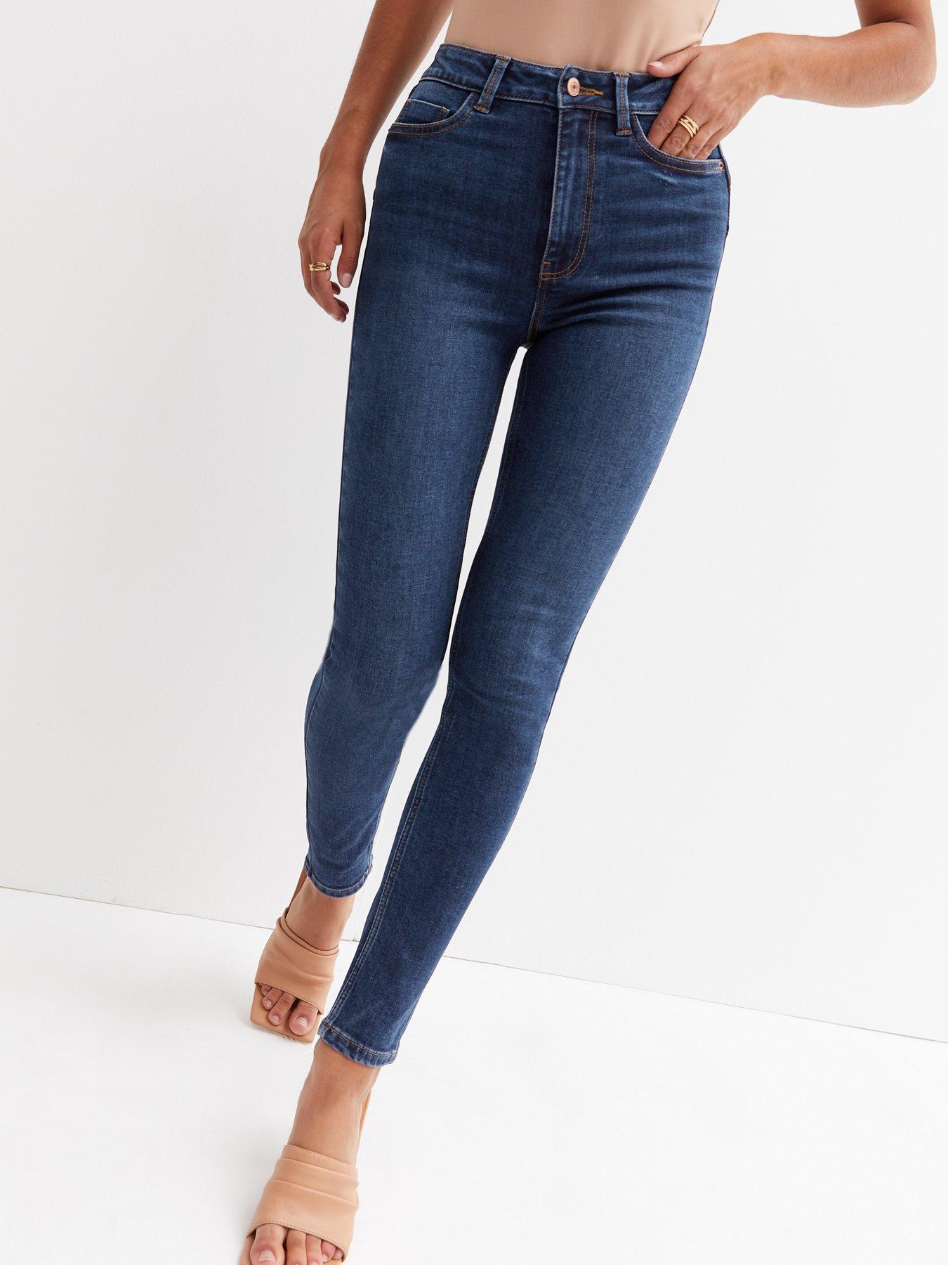 Bershka super high waist skinny jean in mid blue