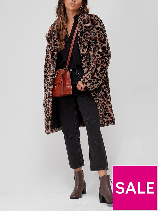 V by Very Leopard Faux Fur Coat - Animal Print 
