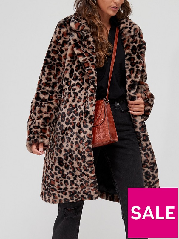 V by Very Leopard Faux Fur Coat - Animal Print 