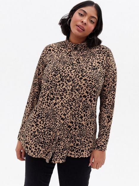 new-look-curves-brown-leopard-print-collared-shirt