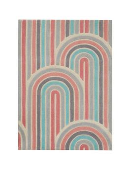Product photograph of Colourful Arch Carved Wool Rug from very.co.uk
