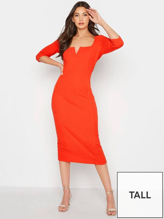front image of long-tall-sally-orange-notch-neck-dress