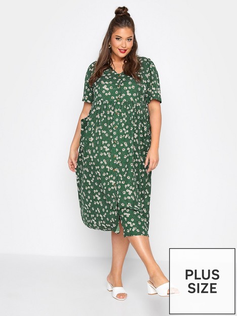yours-limited-drop-pocket-button-smock-dress-green-spot-floral
