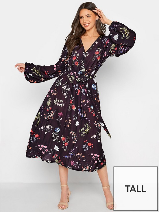 front image of long-tall-sally-black-printed-wrap-dress