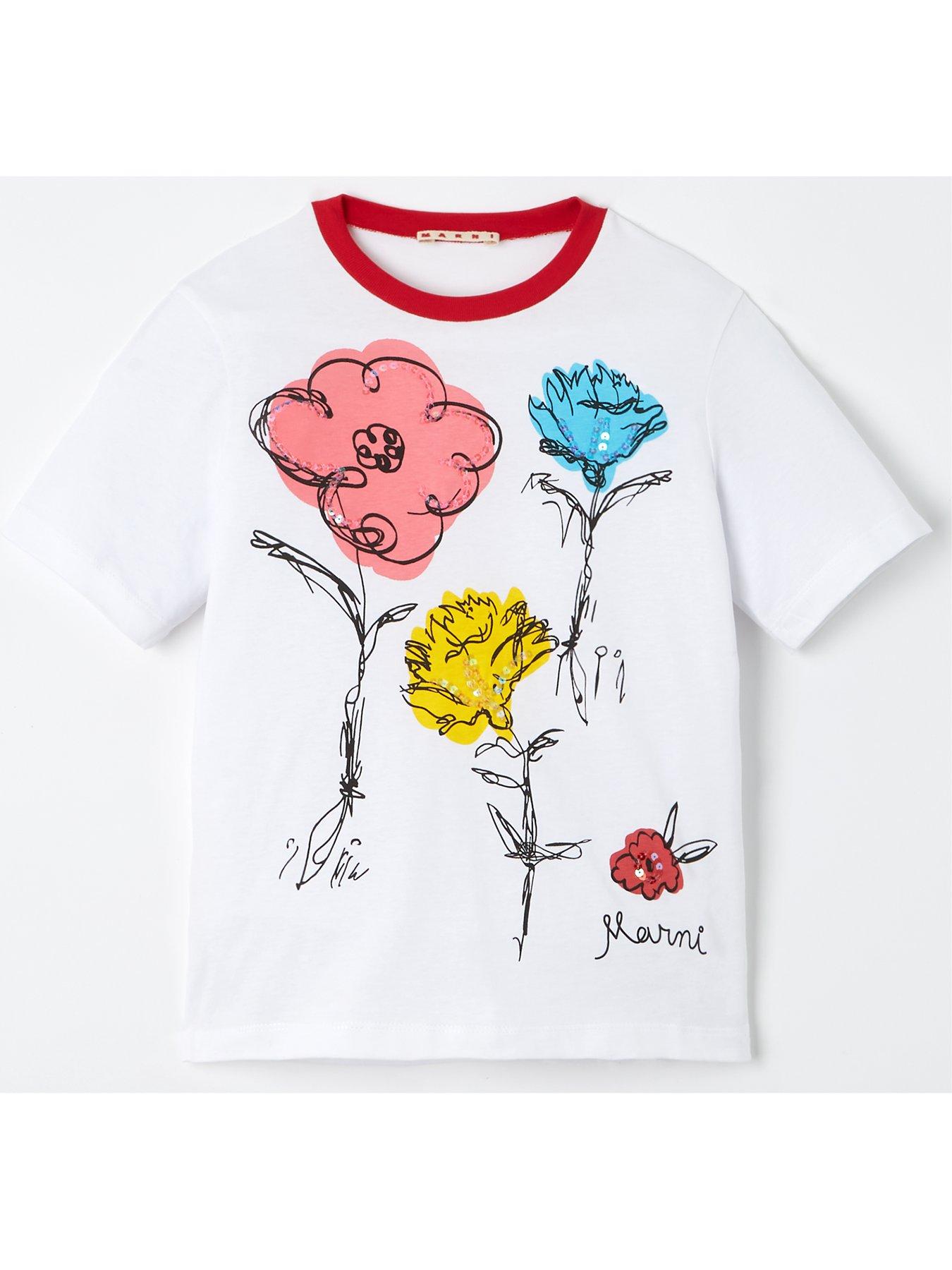 Girls Large Floral Print T Shirt White