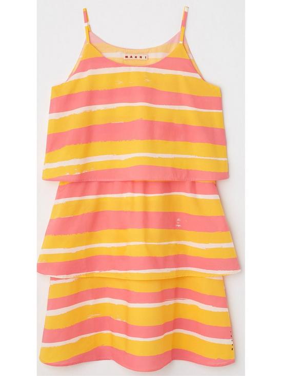 front image of marni-kids-stripe-tier-dress-pinkyellow
