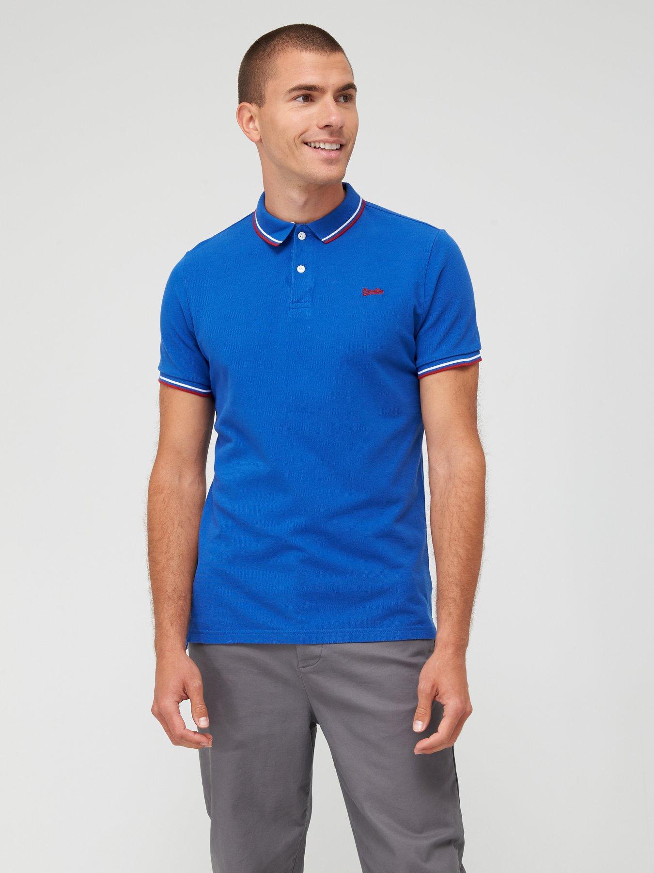 Superdry Vintage Tipped Polo Shirt - Blue/Red | very.co.uk