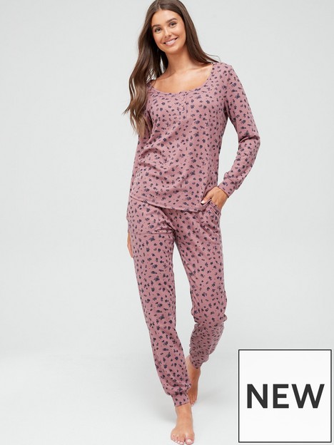 v-by-very-ditsy-floral-henley-pyjama-set-pinknbsp