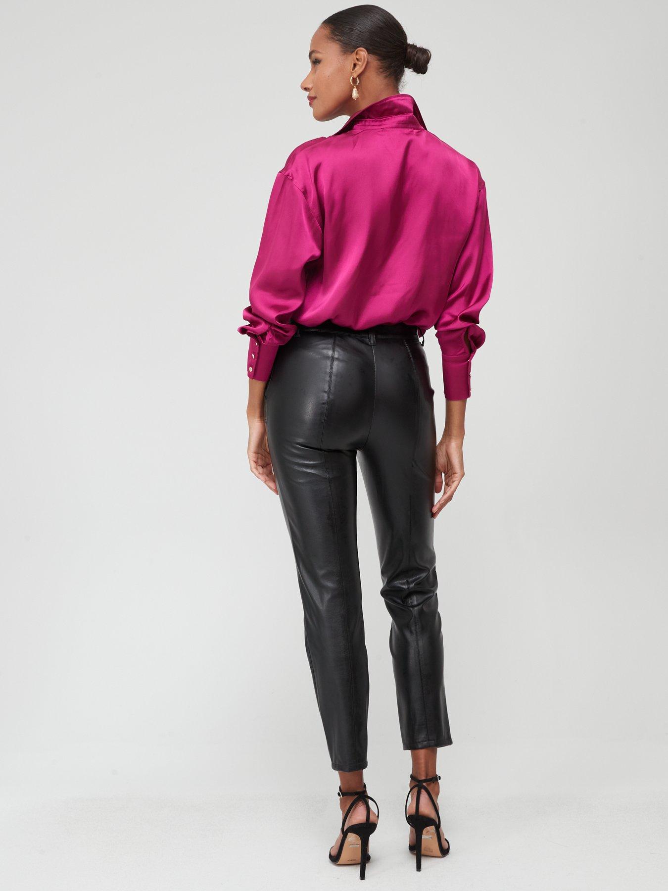V by Very Faux Leather Slim Cigarette Trouser - Black | very.co.uk