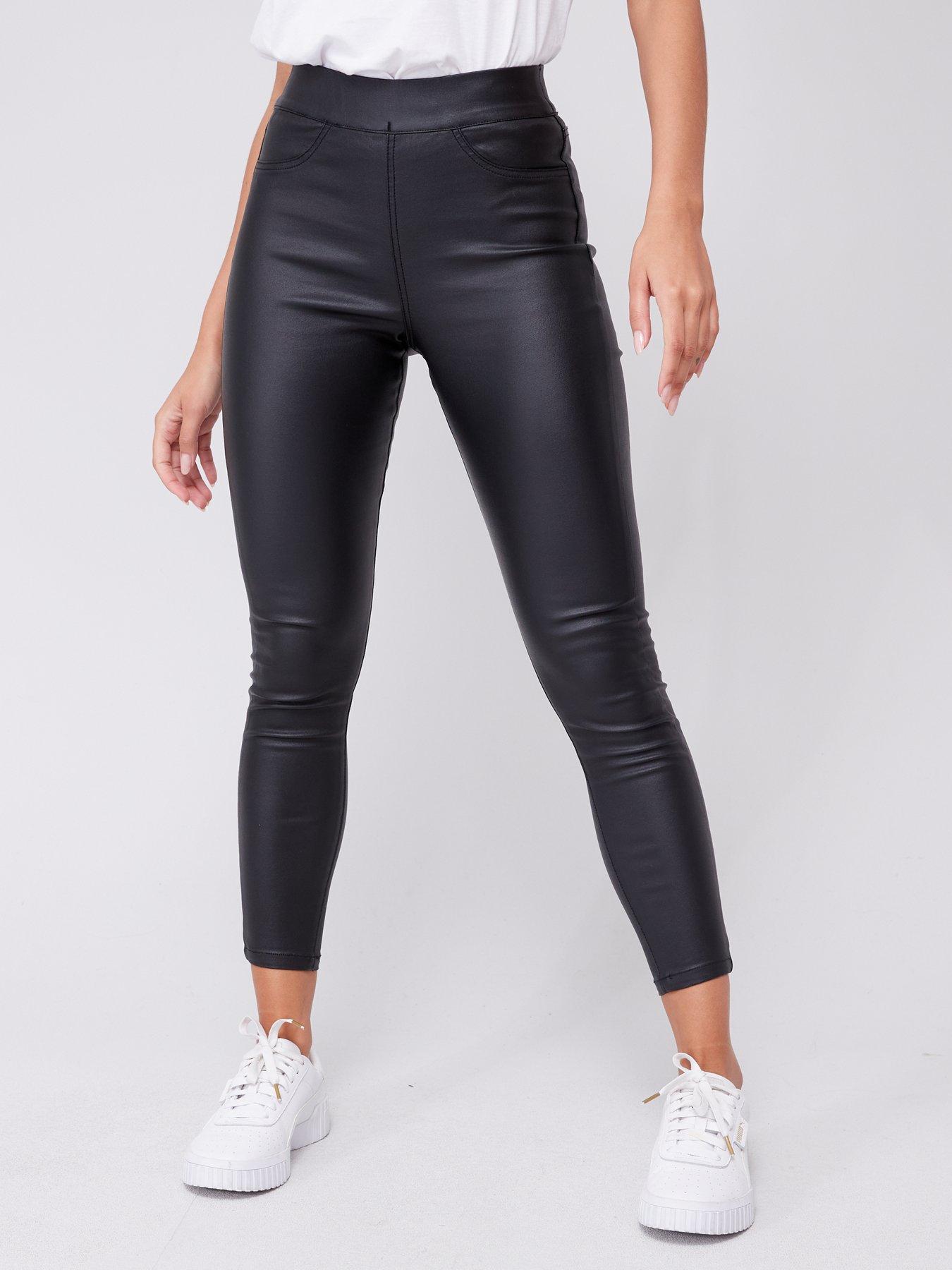 Leather Look High Waist Jeggings Jeans