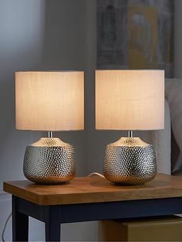 Product photograph of Very Home Set Of 2 Hammer Metal Touch Table Lamps - Grey Silver from very.co.uk