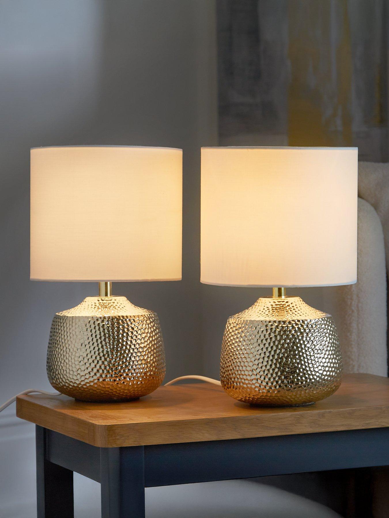 The Very Collection Set of 2 Hammer Metal Touch Table Lamps - White/Gold