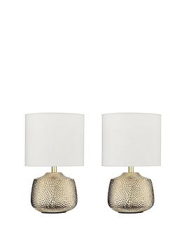 Product photograph of Very Home Set Of 2 Hammer Metal Touch Table Lamps - White Gold from very.co.uk