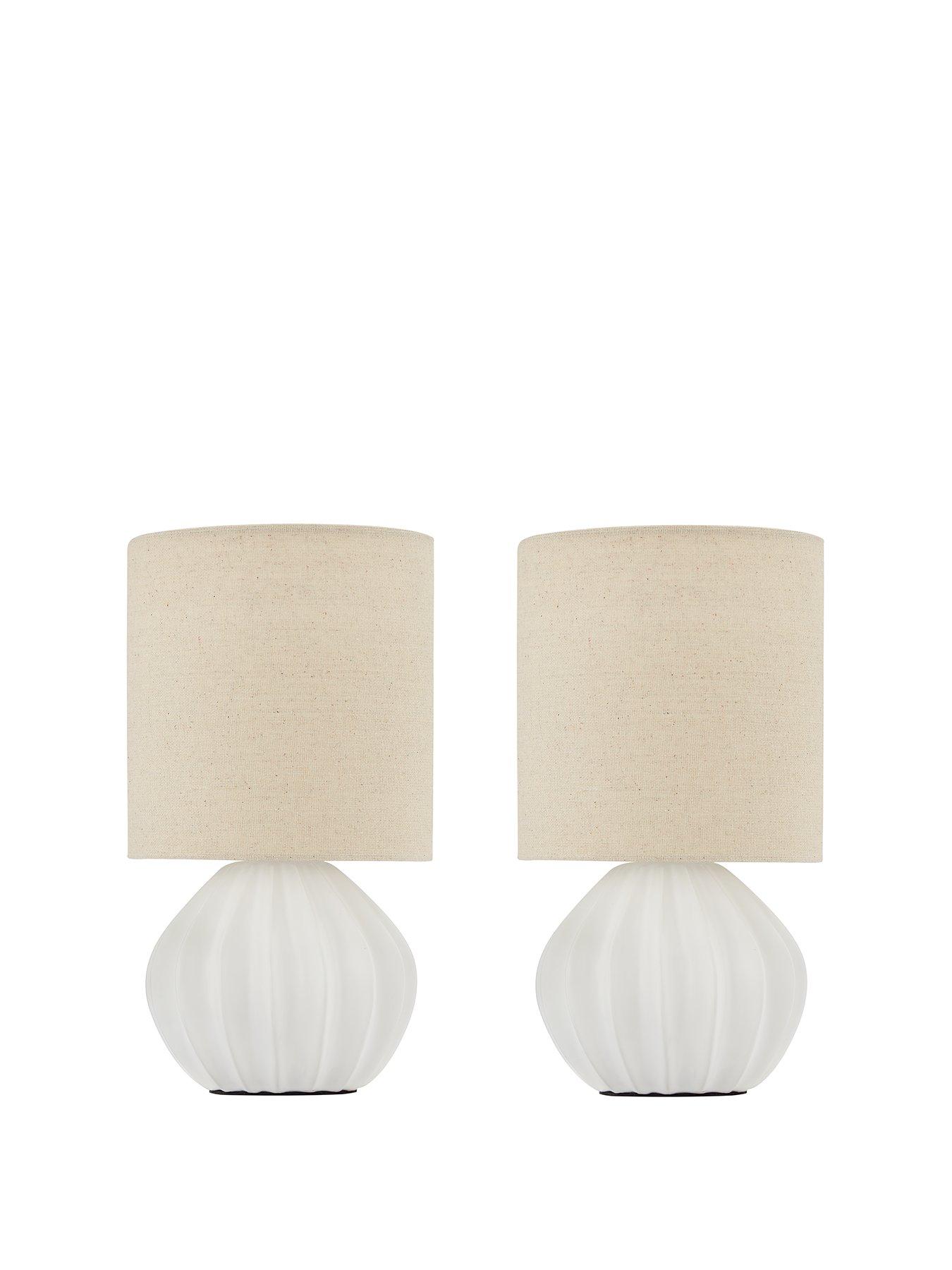 Product photograph of Set Of 2 Rounded Ribbed Ceramic Table Lamps - White from very.co.uk
