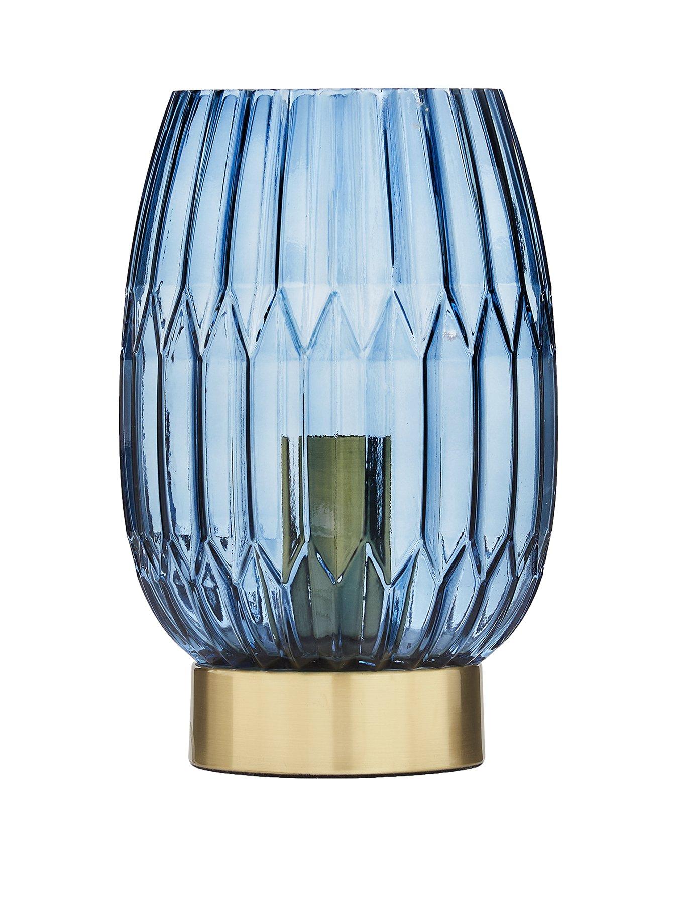 undefined Emma Ribbed Touch Table Lamp - Navy/Brass