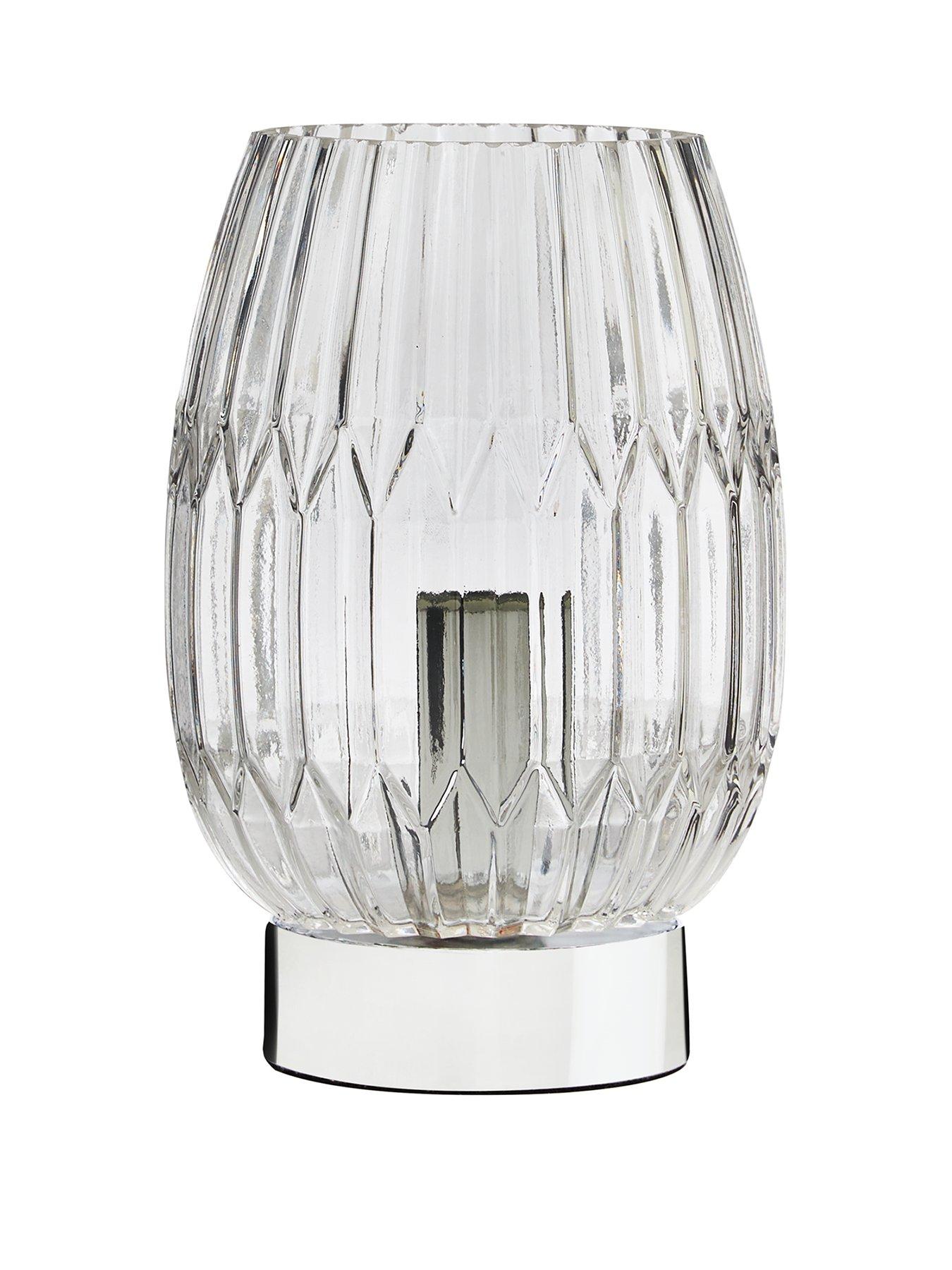 Product photograph of Emma Ribbed Touch Table Lamp - Clear Chrome from very.co.uk