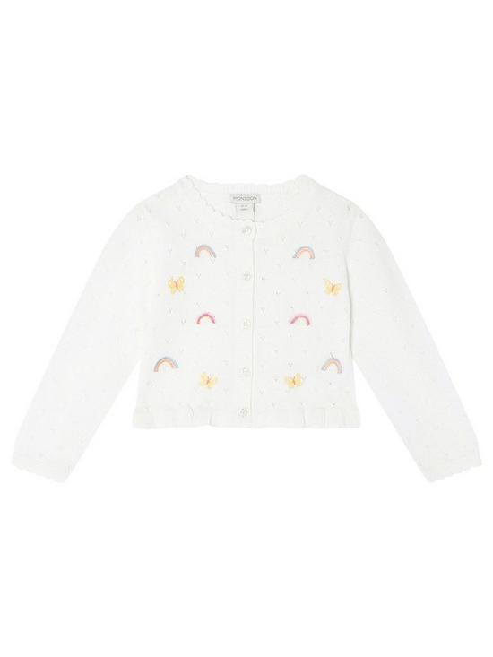 front image of monsoon-baby-girls-sew-rainbow-embroidered-cardigan-white