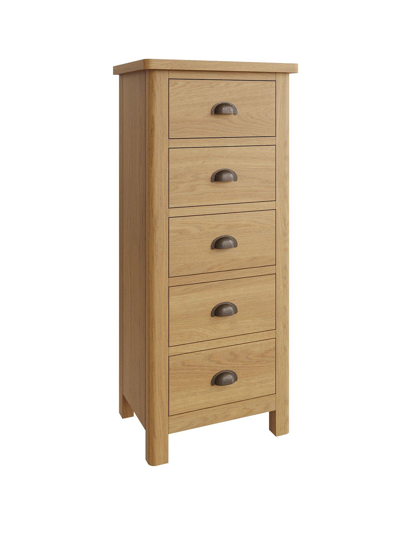 Product photograph of K-interiors Shelton Ready Assembled Solid Wood 5 Drawer Tallboy from very.co.uk