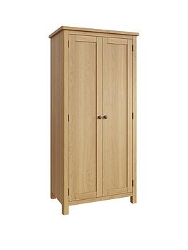 Product photograph of K-interiors Shelton Part Assembled Solid Wood 2 Door Wardrobe - Rustic Oak from very.co.uk