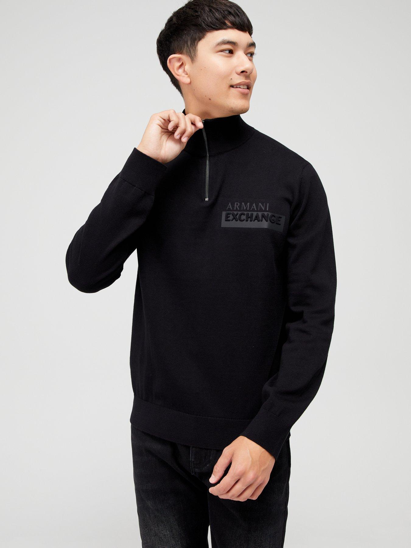 Armani Exchange Logo Quarter Zip Knitted Jumper - Black 