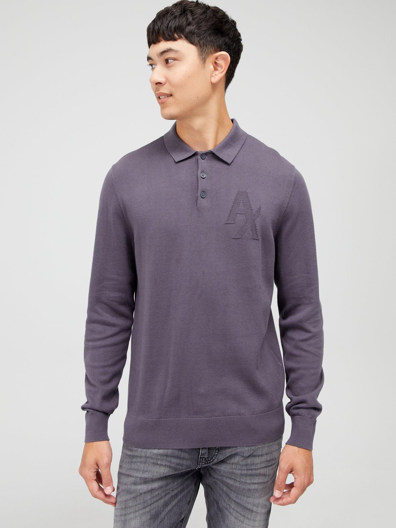 Armani Exchange Knitted Long Sleeve Polo Shirt - Dark Grey 