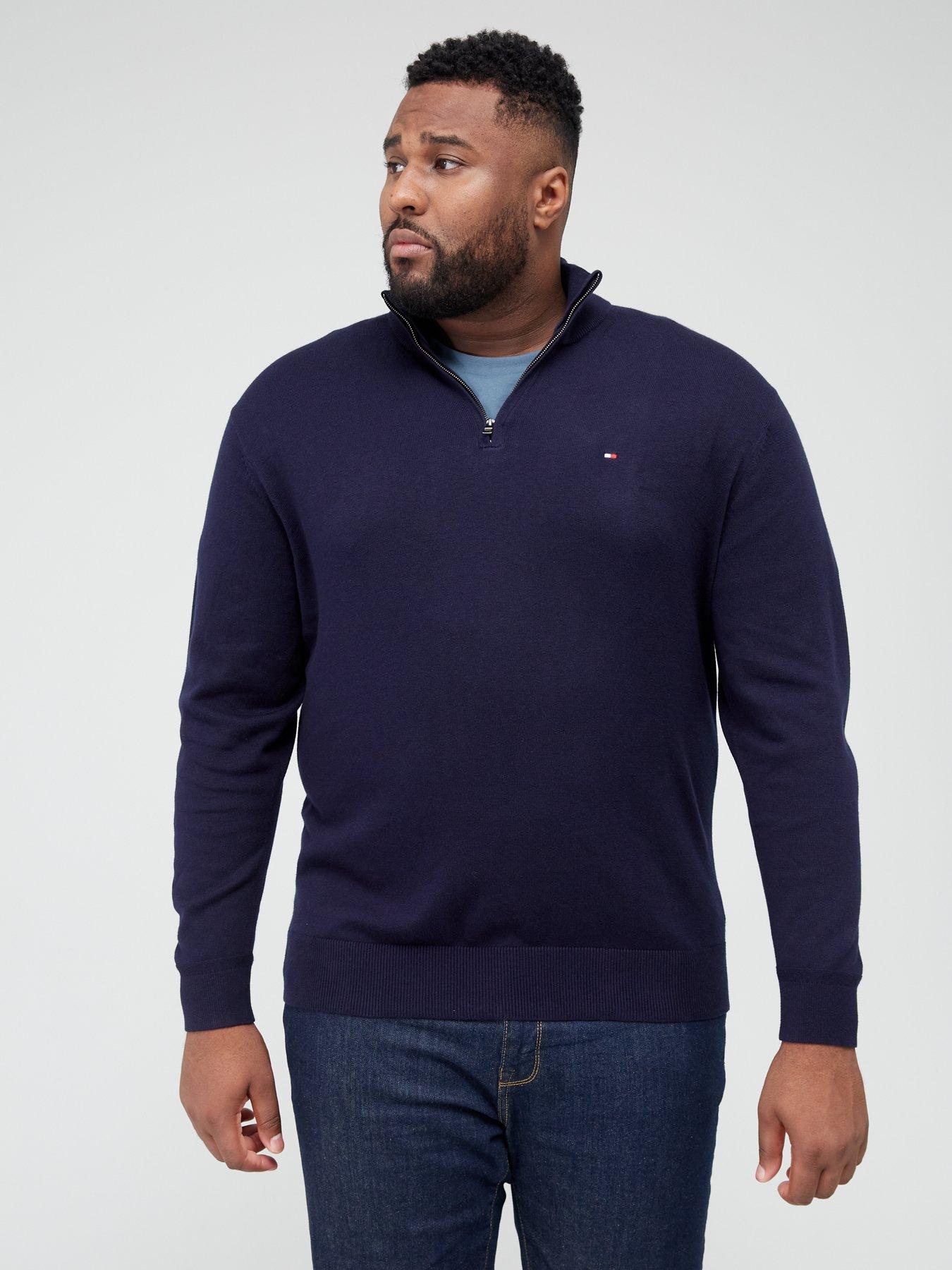 Tommy Hilfiger Big And Tall Pima Organic Cotton Cashmere Quarter Zip Knit Sky Captain Uk 4961