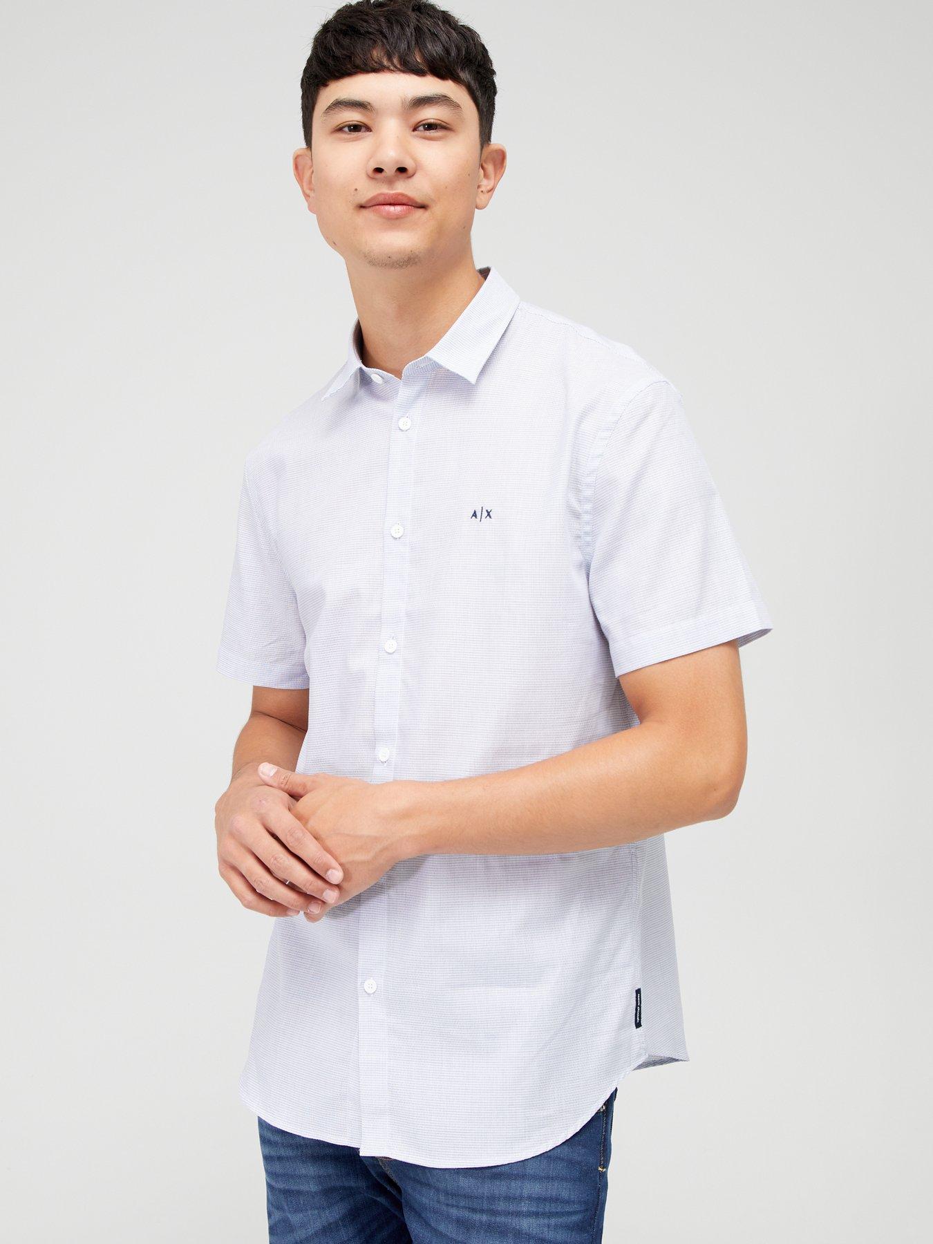 Armani Exchange AX Logo Micro Print Short Sleeve Shirt - White 