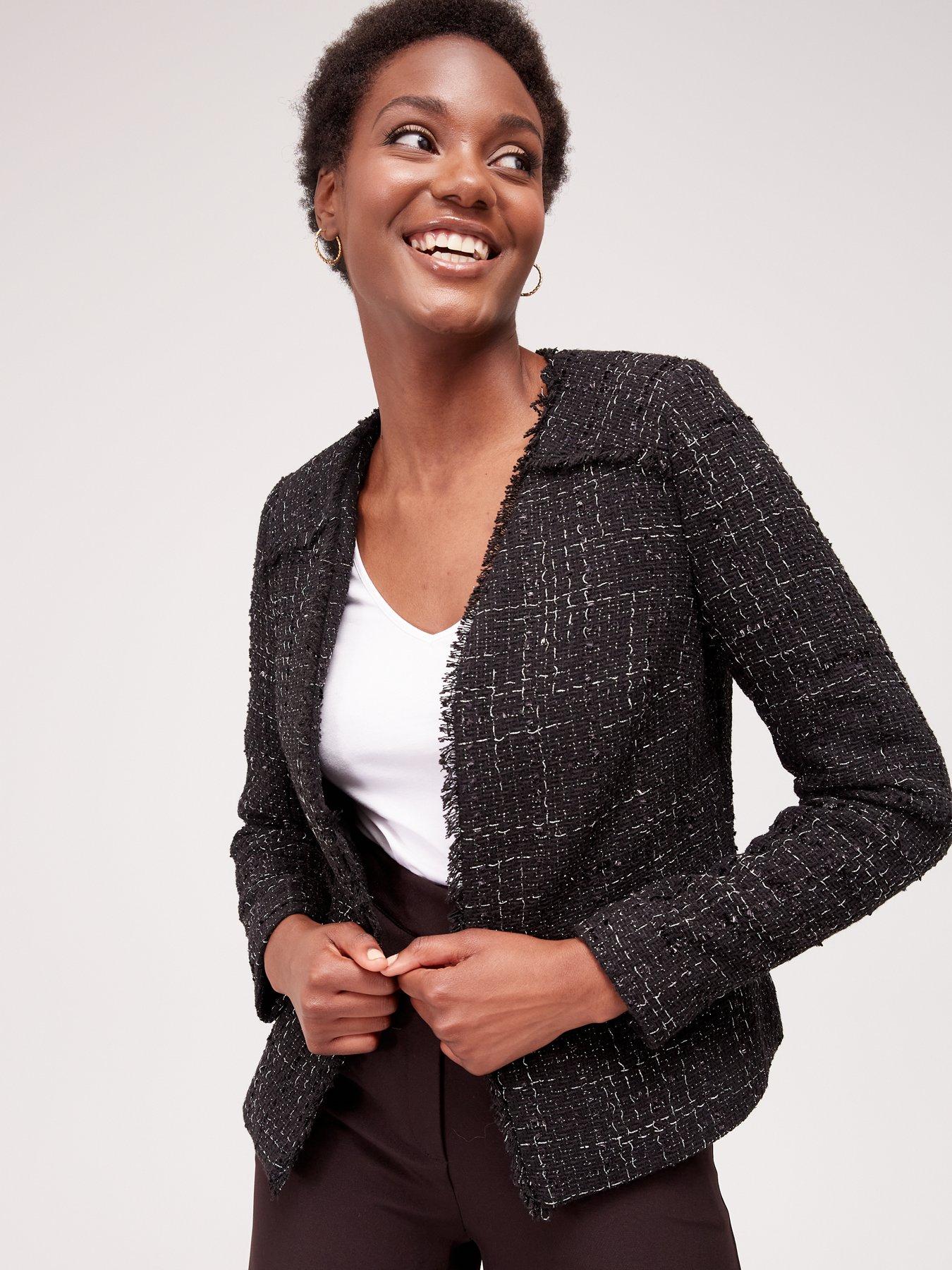 Fig & Basil Tweed Lurex Boucle Jacket Black very.co.uk