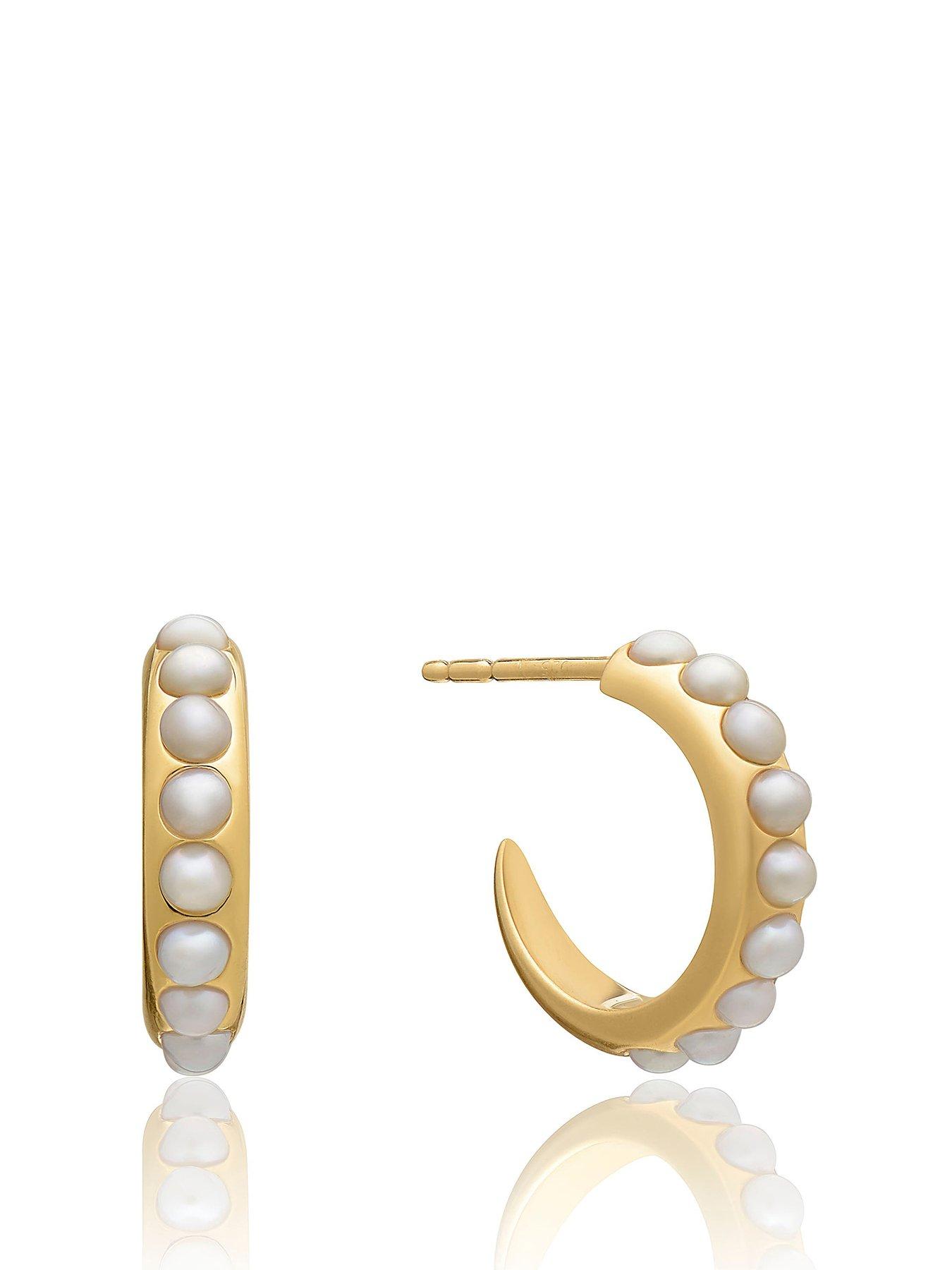 Product photograph of Rachel Jackson Tapered Studded Pearl Hoop Earrings - Gold from very.co.uk