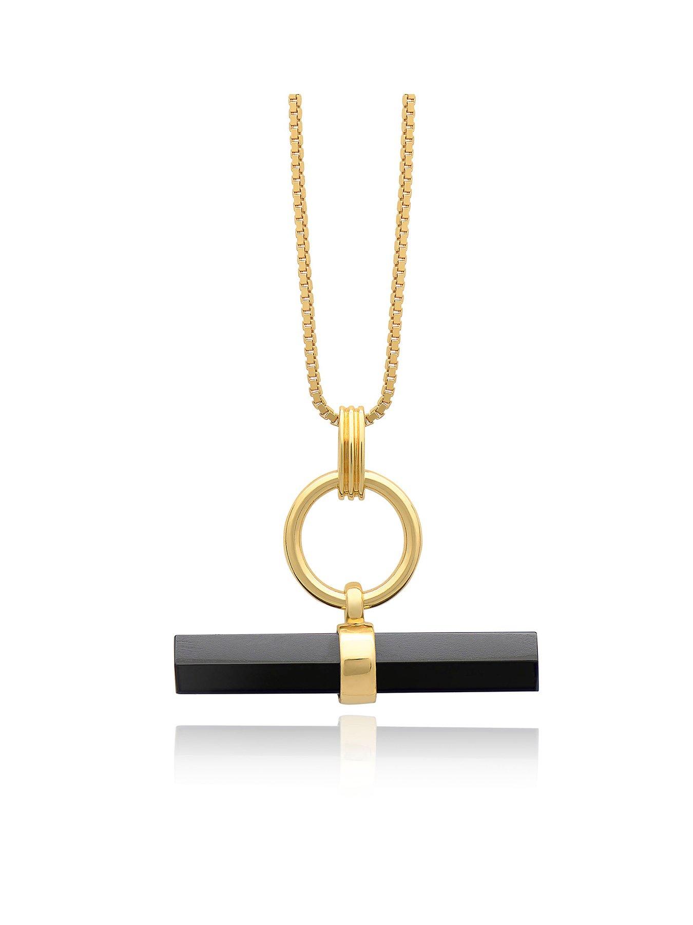 Product photograph of Rachel Jackson Strength T-bar Gold And Onyx Necklace from very.co.uk