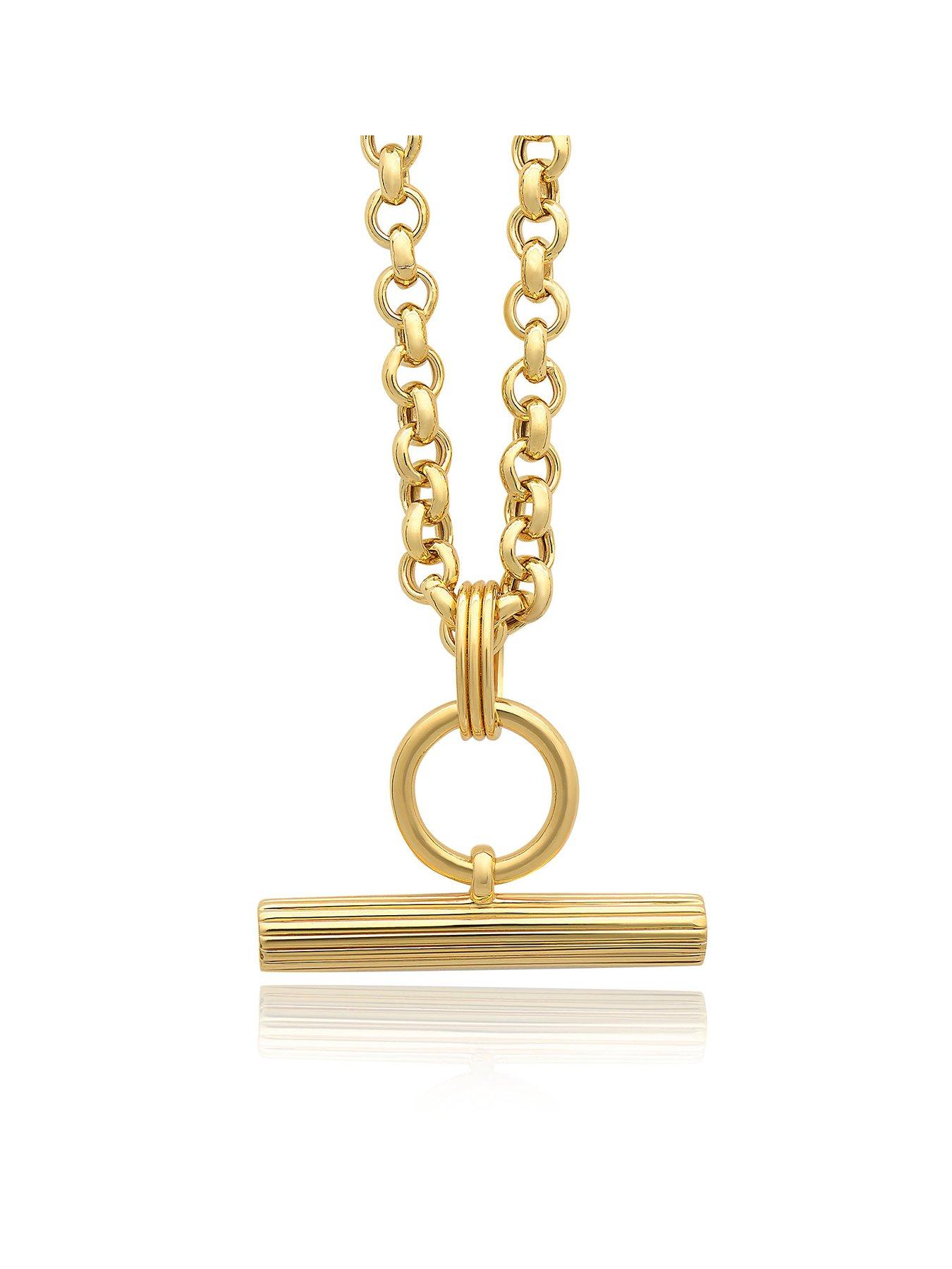 Product photograph of Rachel Jackson Chunky T-bar Gold Necklace from very.co.uk