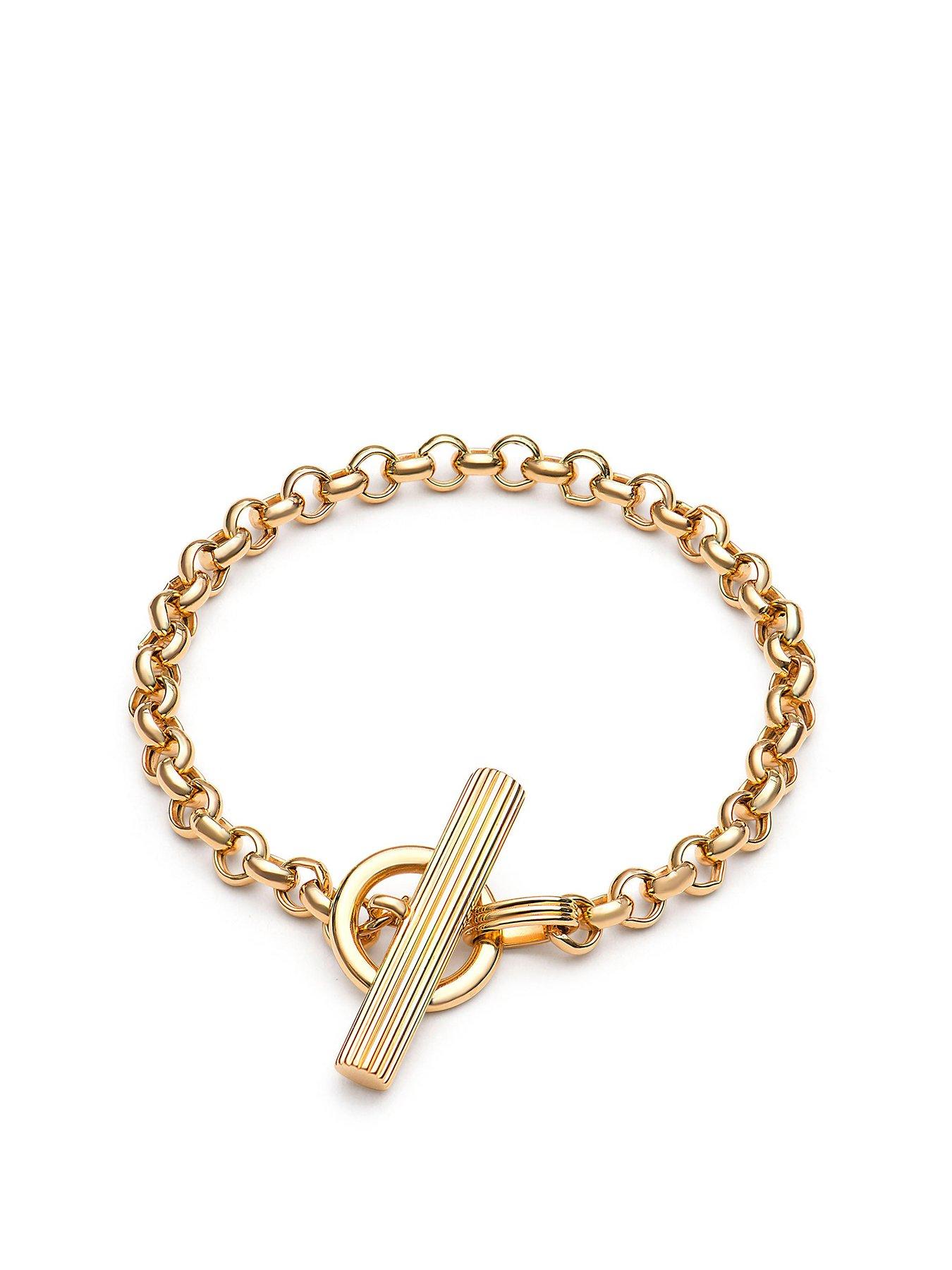Product photograph of Rachel Jackson Chunky T-bar Bracelet - Gold from very.co.uk
