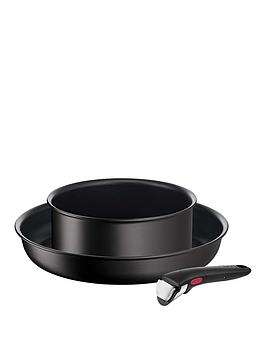 Product photograph of Tefal Ingenio 3pc Removable Handle Stackable Induction Pan Set L3979053 from very.co.uk