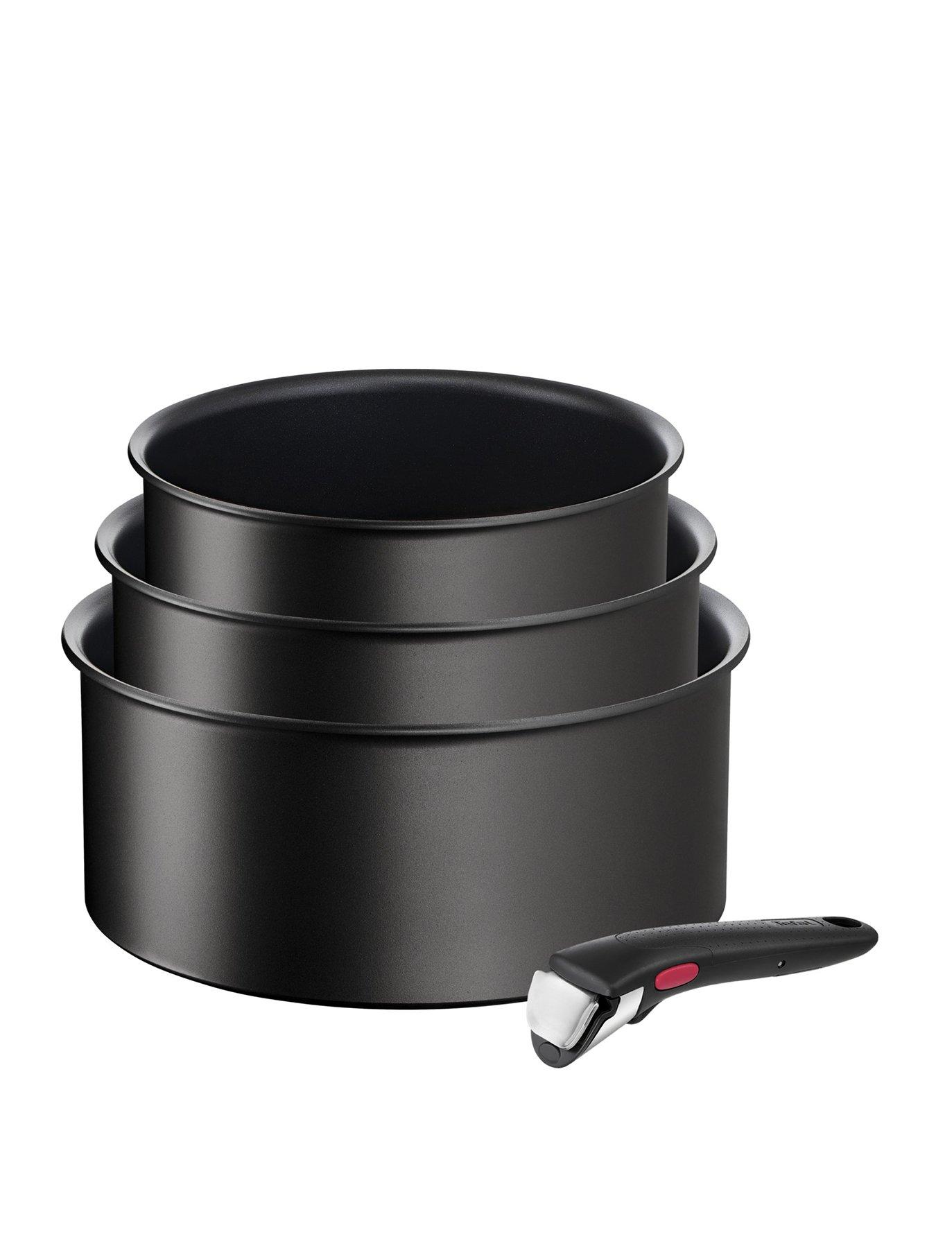 Tefal Ingenio Eco Resist 4pc Aluminium Stackable Pan Set Black