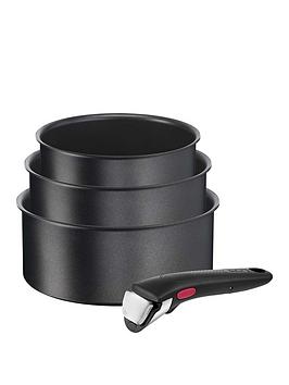 Product photograph of Tefal Ingenio Daily Chef 4pc Removable Handle Stackable Induction Pan Set L7629002 from very.co.uk