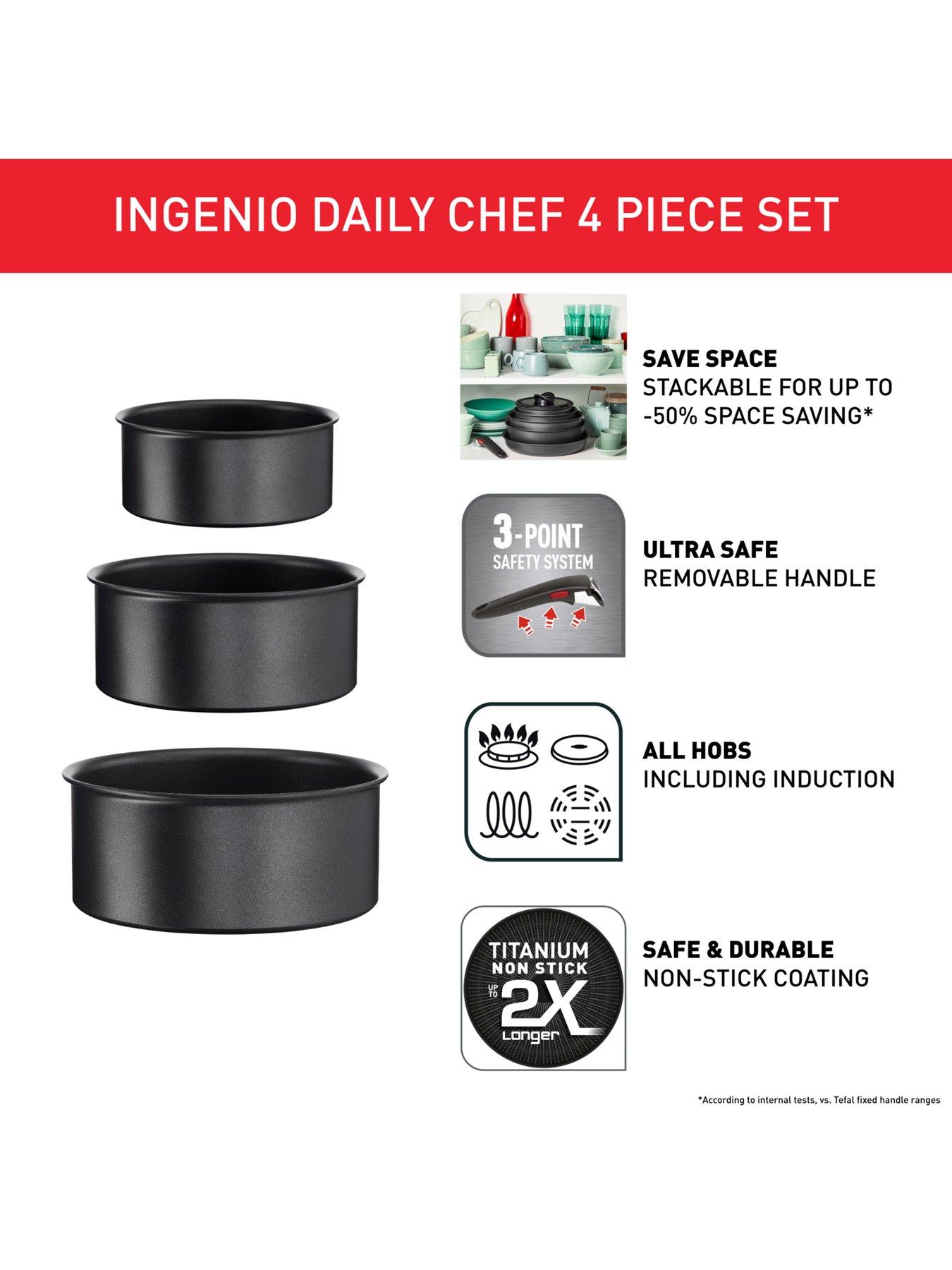 Image 3 of 7 of Tefal Ingenio Daily Chef 4pc Removable Handle, Stackable Induction Pan Set L7629002