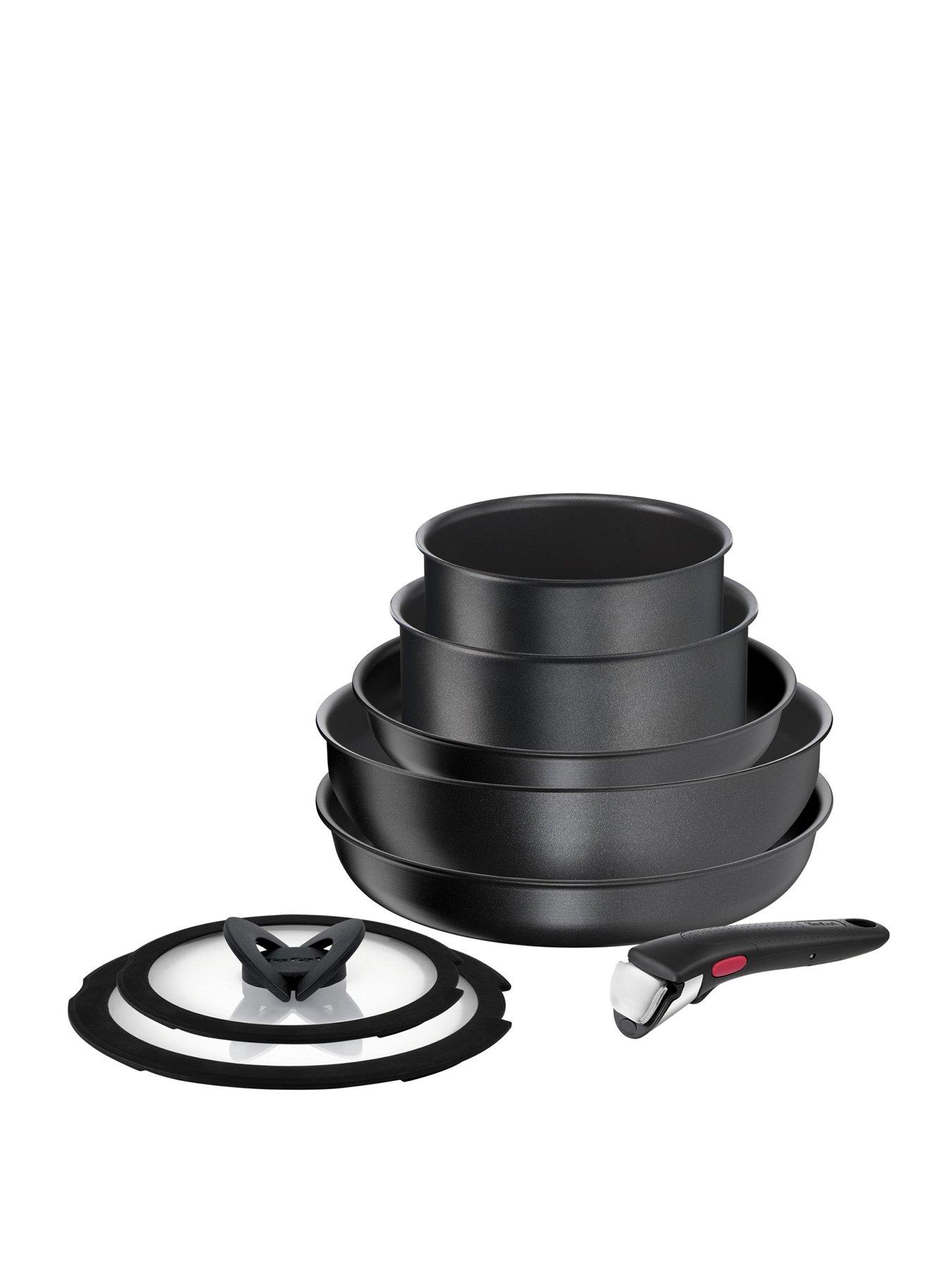 Product photograph of Tefal Ingenio Daily Chef 8pc Aluminium Stackable Pan Set Black from very.co.uk