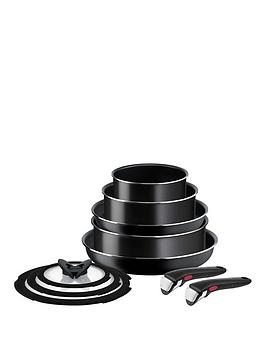Product photograph of Tefal Ingenio Easy Cook 10pc Removable Handle Stackable Pan Set L1549042 from very.co.uk
